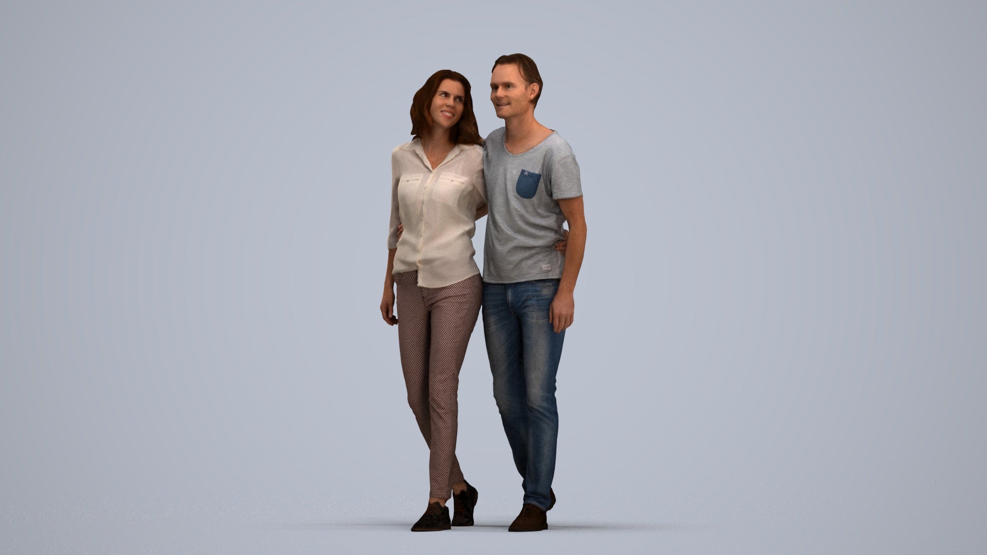 realistic 3D woman casual walking, scanned archviz people for Blender and 3ds Max, standing pose render