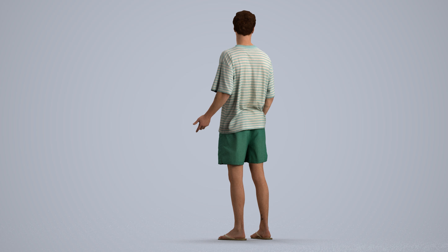 3D human model man casual standing, photogrammetry scanned person for archviz, front view render