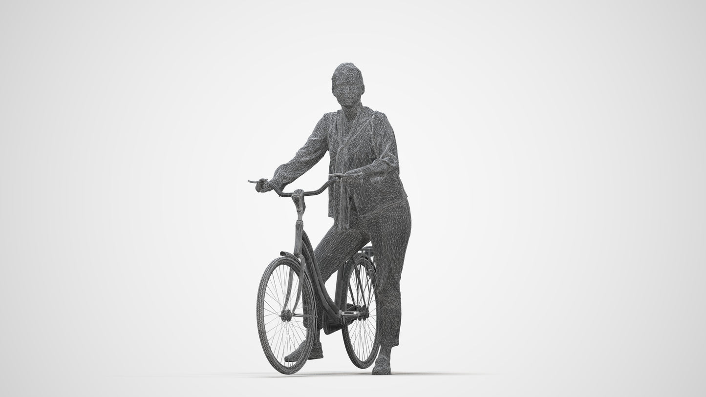3D scanned woman cycling casual, photorealistic archviz people for Enscape and SketchUp, wireframe back view