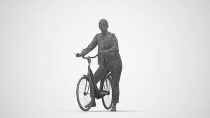 3D scanned woman cycling casual, photorealistic archviz people for Enscape and SketchUp, wireframe back view