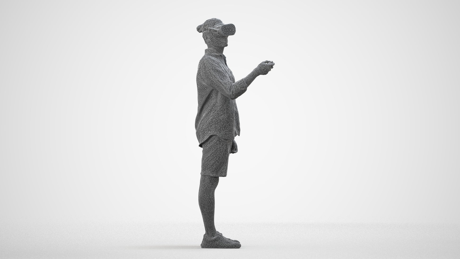 realistic 3D human man casual standing, archviz people FBX OBJ for Blender, wireframe side view