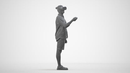 realistic 3D human man casual standing, archviz people FBX OBJ for Blender, wireframe side view