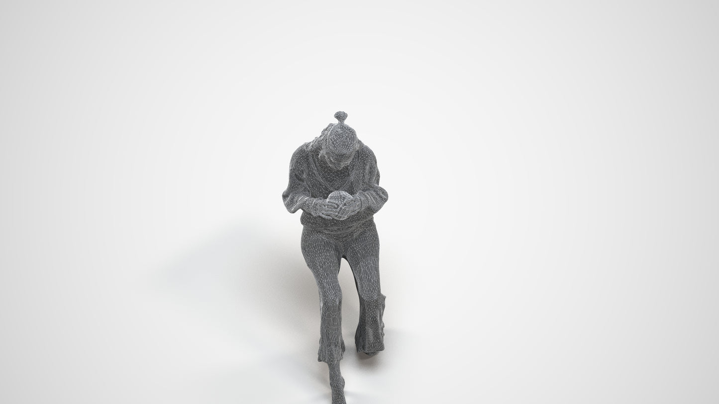 3D human model woman casual sitting, photogrammetry scanned person for archviz, wireframe three-quarter view
