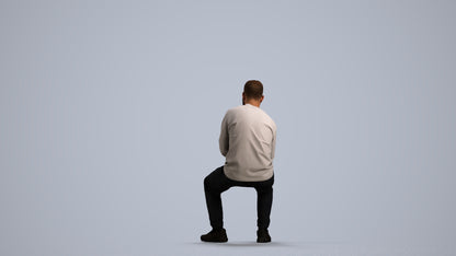 3D people model man casual sitting, scanned human for 3ds Max rendering, front view render