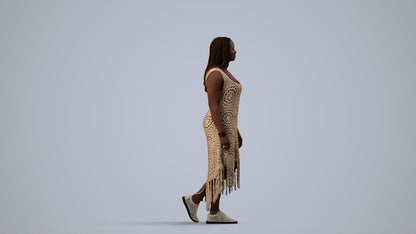3D human model woman casual standing, photogrammetry scanned person for archviz, side view render