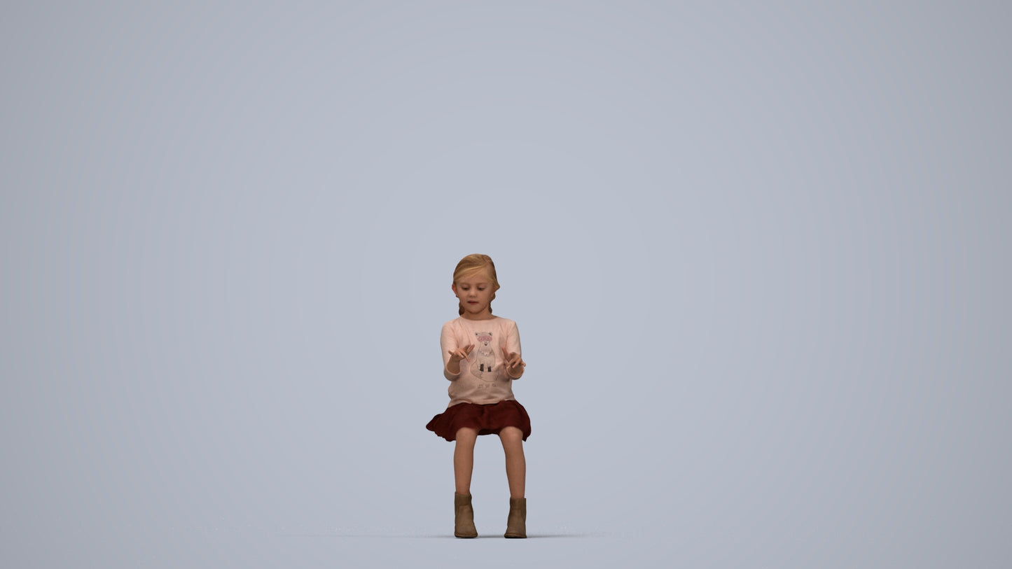 3D people model girl casual kids, scanned human for 3ds Max rendering, top-down view render