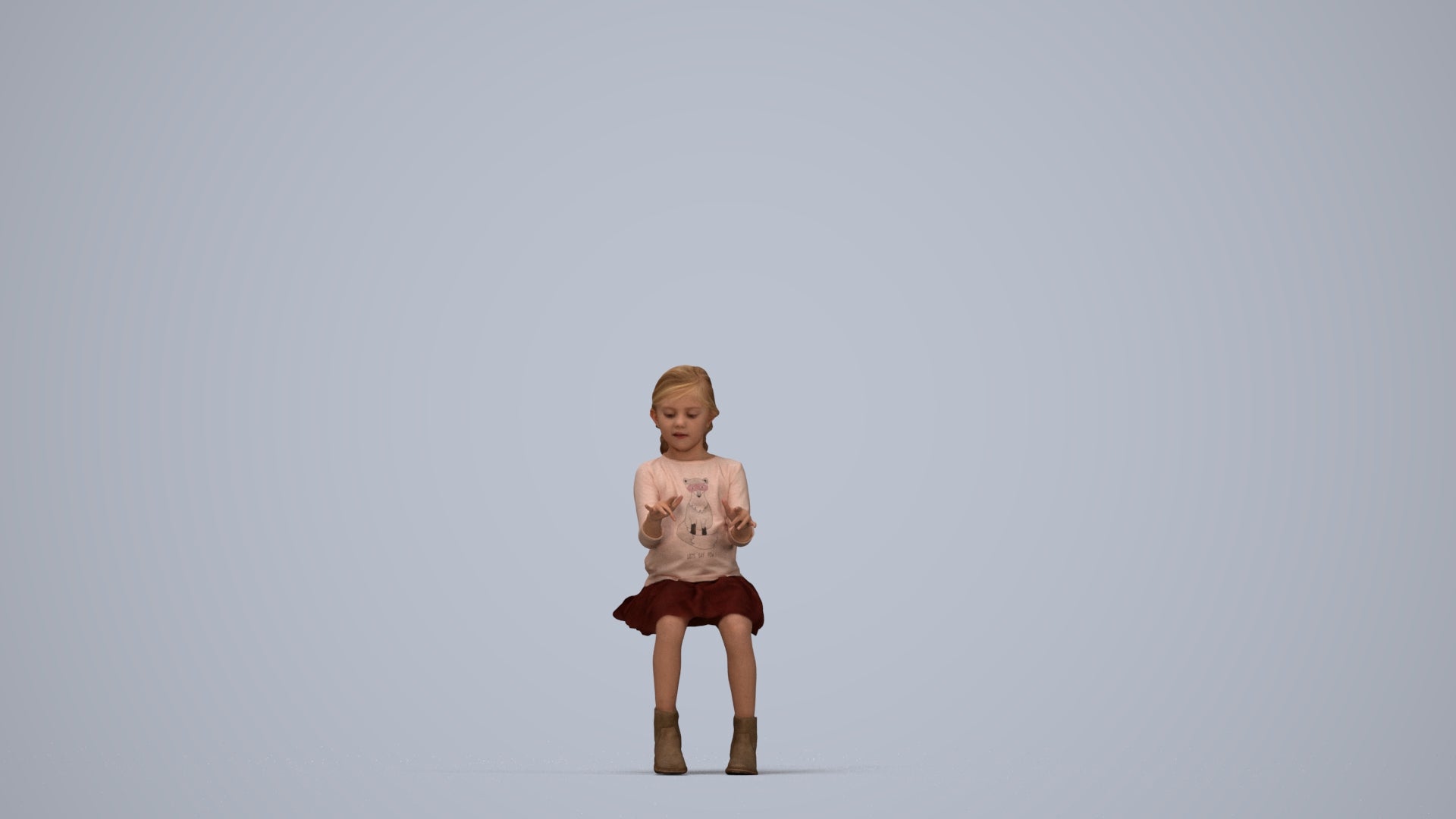 3D people model girl casual kids, scanned human for 3ds Max rendering, top-down view render