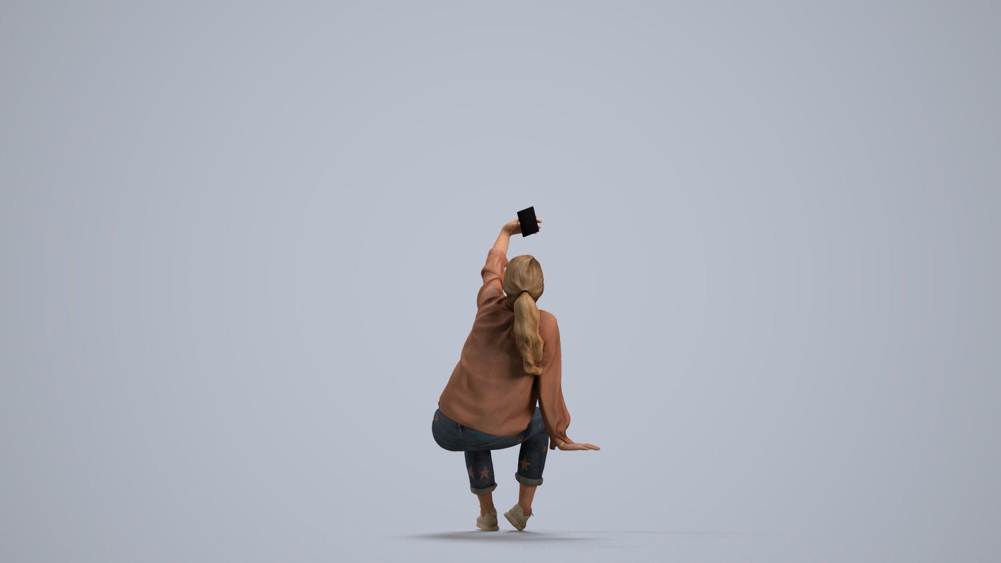 3D people model woman casual sitting, scanned human for 3ds Max rendering, front view render
