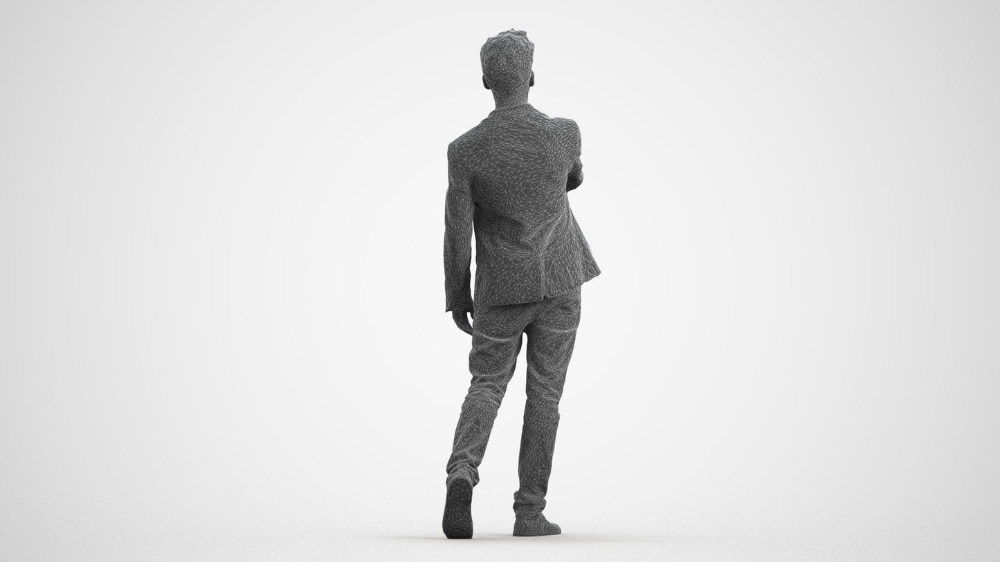 realistic 3D man casual business, scanned archviz people for Blender and 3ds Max, wireframe front view