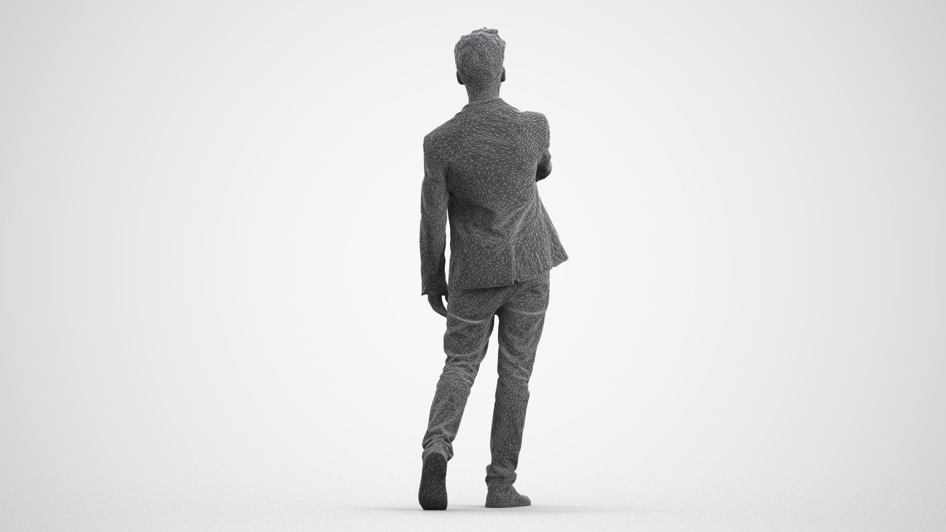 realistic 3D man casual business, scanned archviz people for Blender and 3ds Max, wireframe front view