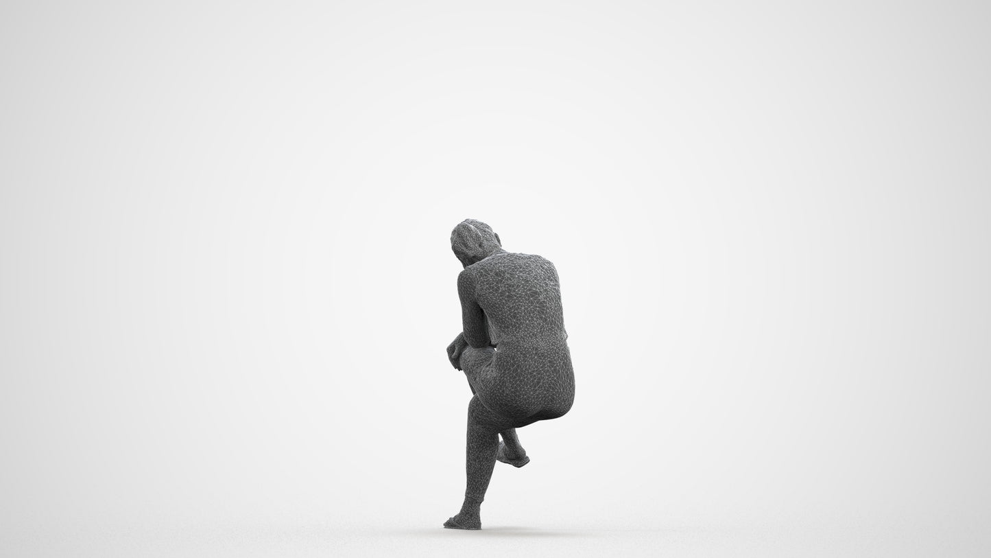realistic 3D woman casual sitting, scanned archviz people for Blender and 3ds Max, wireframe front view