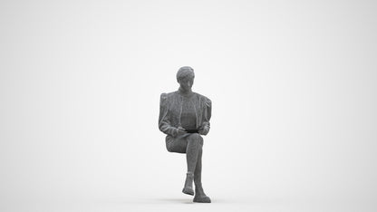 realistic 3D woman business sitting, scanned archviz people for Blender and 3ds Max, three-quarter front view render