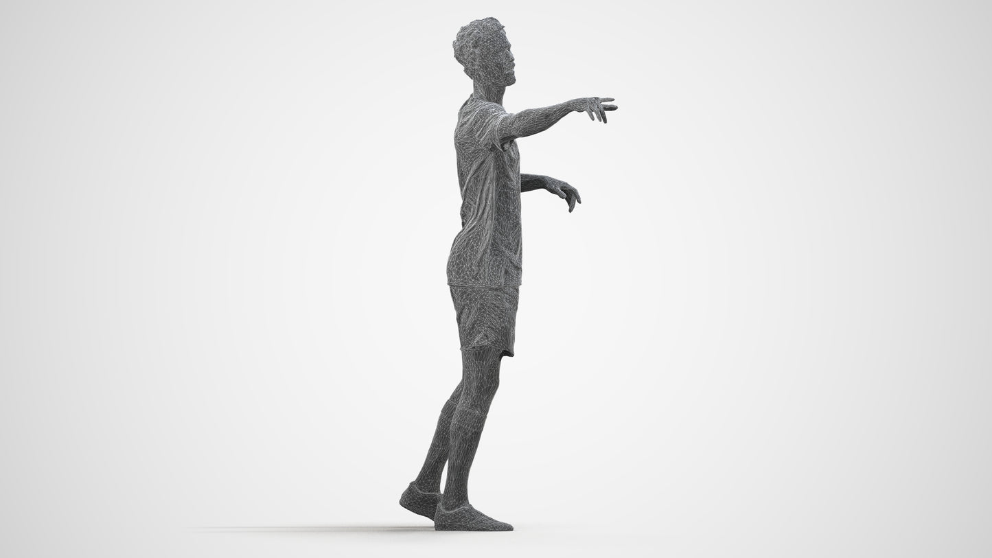 3D human model man sport, photogrammetry scanned person for archviz, wireframe side view