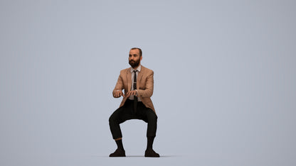 3D human model man business, photogrammetry scanned person for archviz, top-down view render