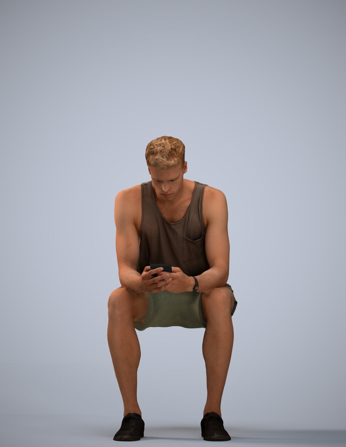 3D people model man casual sitting, scanned human for 3ds Max rendering