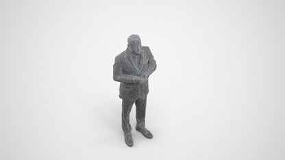 realistic 3D human man formal standing, archviz people FBX OBJ for Blender, wireframe three-quarter view