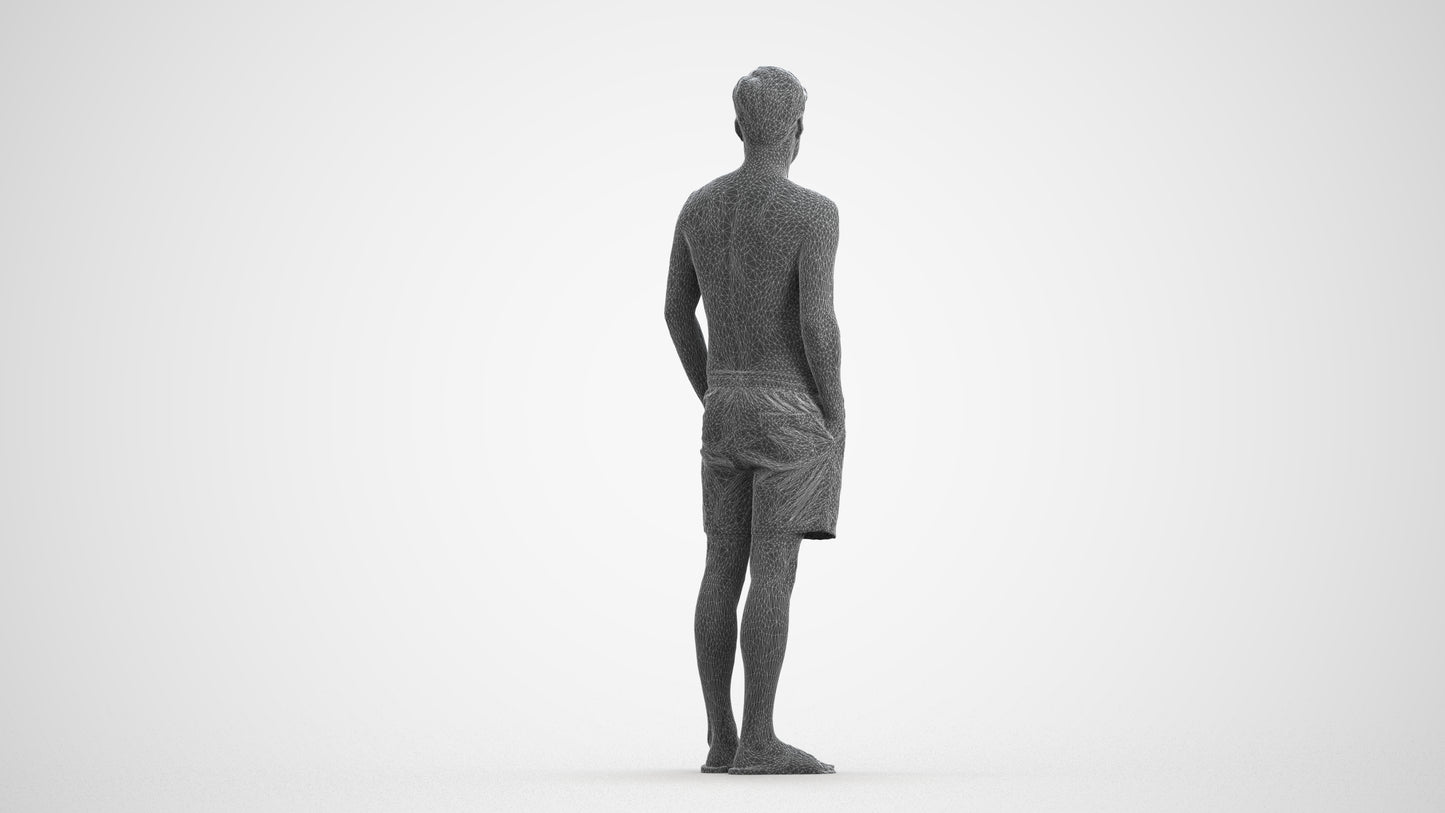3D scanned man pool, photorealistic archviz people for Enscape and SketchUp, wireframe front view