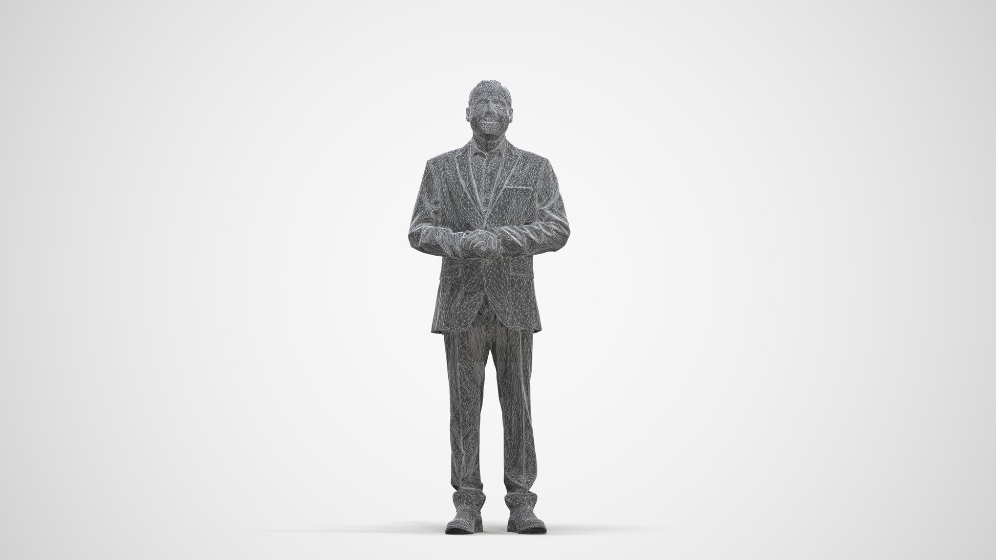3D human model man business, photogrammetry scanned person for archviz, three-quarter front view render
