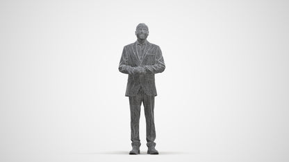 3D human model man business, photogrammetry scanned person for archviz, three-quarter front view render