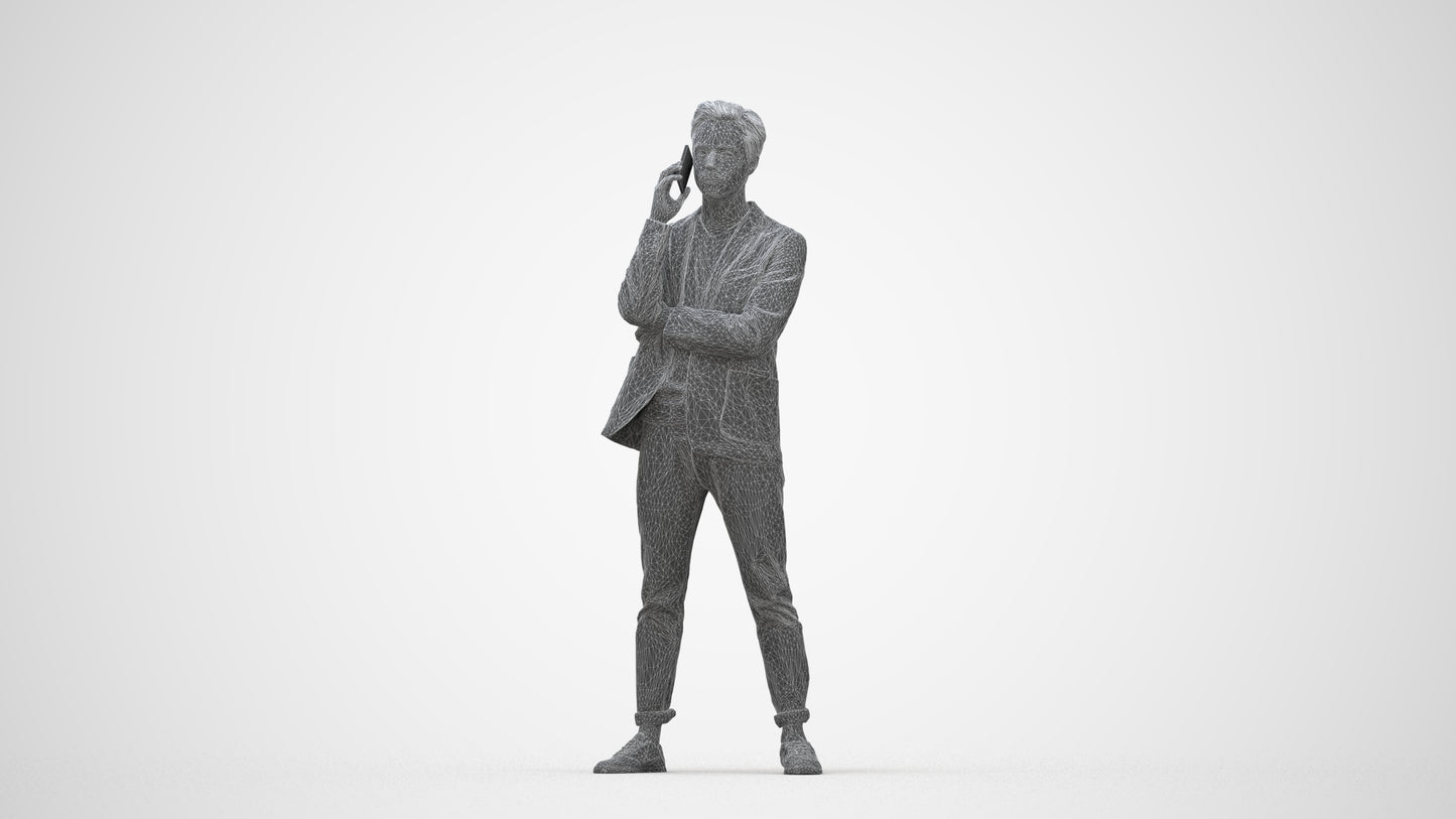 photogrammetry 3D man business standing, realistic human model archviz FBX, wireframe back view