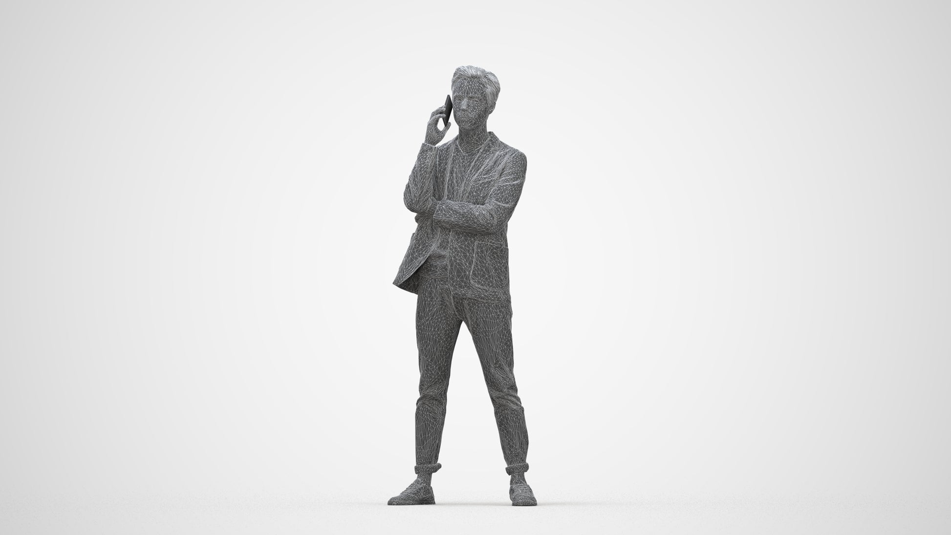 photogrammetry 3D man business standing, realistic human model archviz FBX, wireframe back view