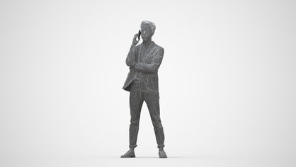 photogrammetry 3D man business standing, realistic human model archviz FBX, wireframe back view