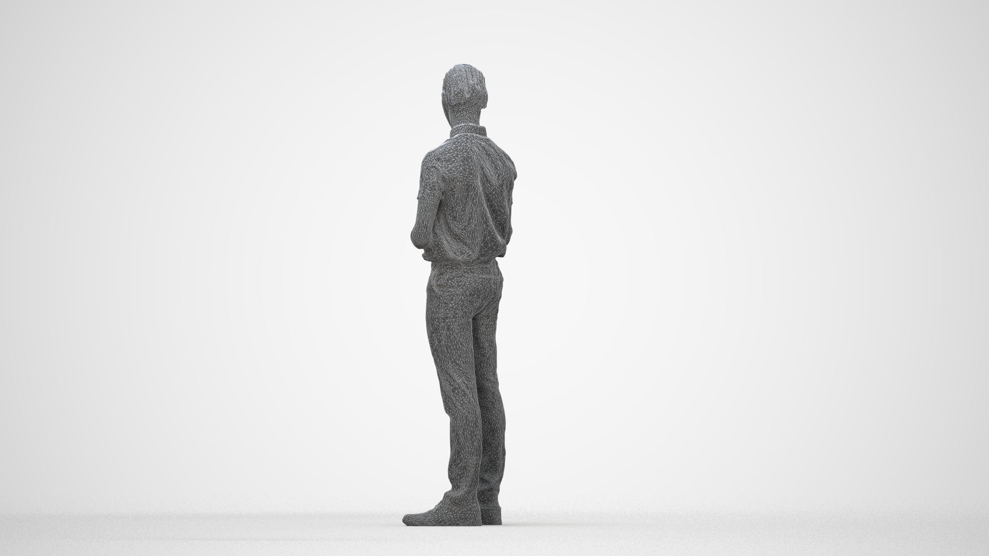 photogrammetry 3D boy hospitality, realistic human model archviz FBX, wireframe back view