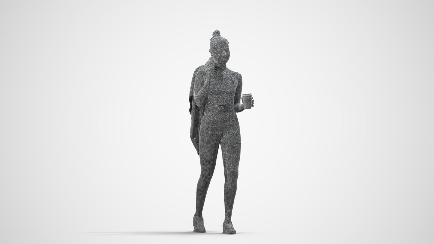 scanned 3D woman sport, photogrammetry people for Enscape and V-Ray, wireframe side view