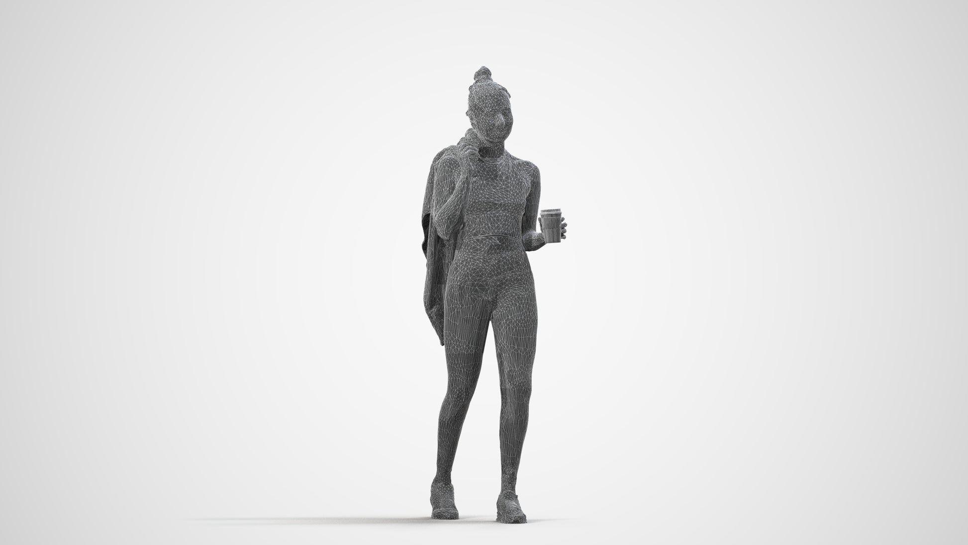 scanned 3D woman sport, photogrammetry people for Enscape and V-Ray, wireframe side view
