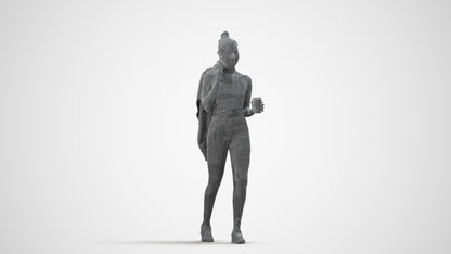 scanned 3D woman sport, photogrammetry people for Enscape and V-Ray, wireframe side view