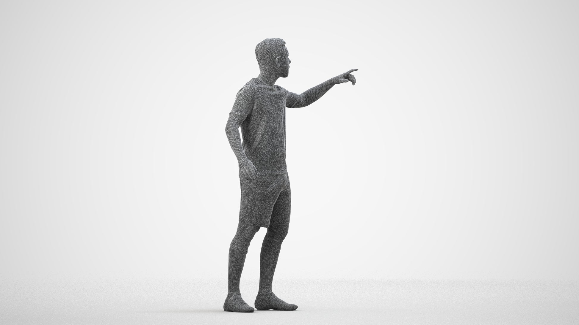 realistic 3D boy sport, scanned archviz people for Blender and 3ds Max, wireframe side view
