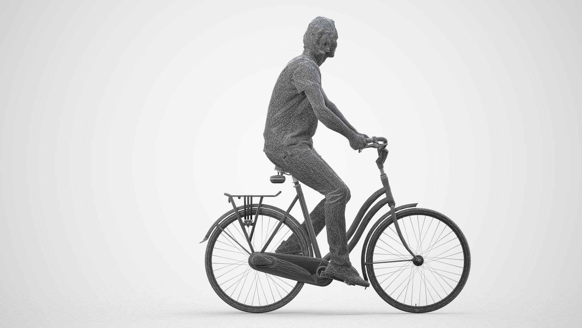 3D scanned man cycling casual, photorealistic archviz people for Enscape and SketchUp, wireframe side view
