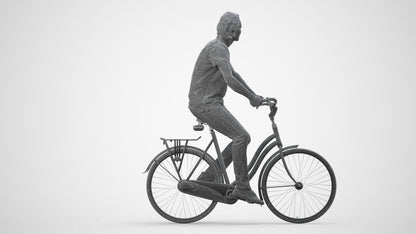 3D scanned man cycling casual, photorealistic archviz people for Enscape and SketchUp, wireframe side view