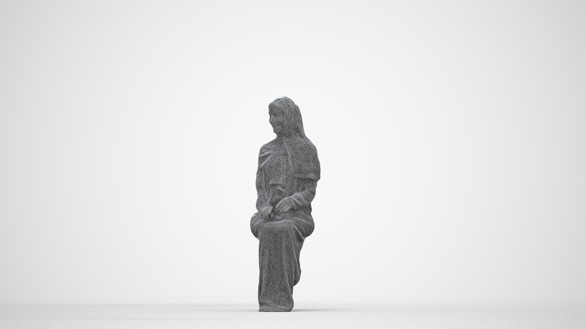 realistic 3D human woman sitting, archviz people FBX OBJ for Blender, wireframe back view