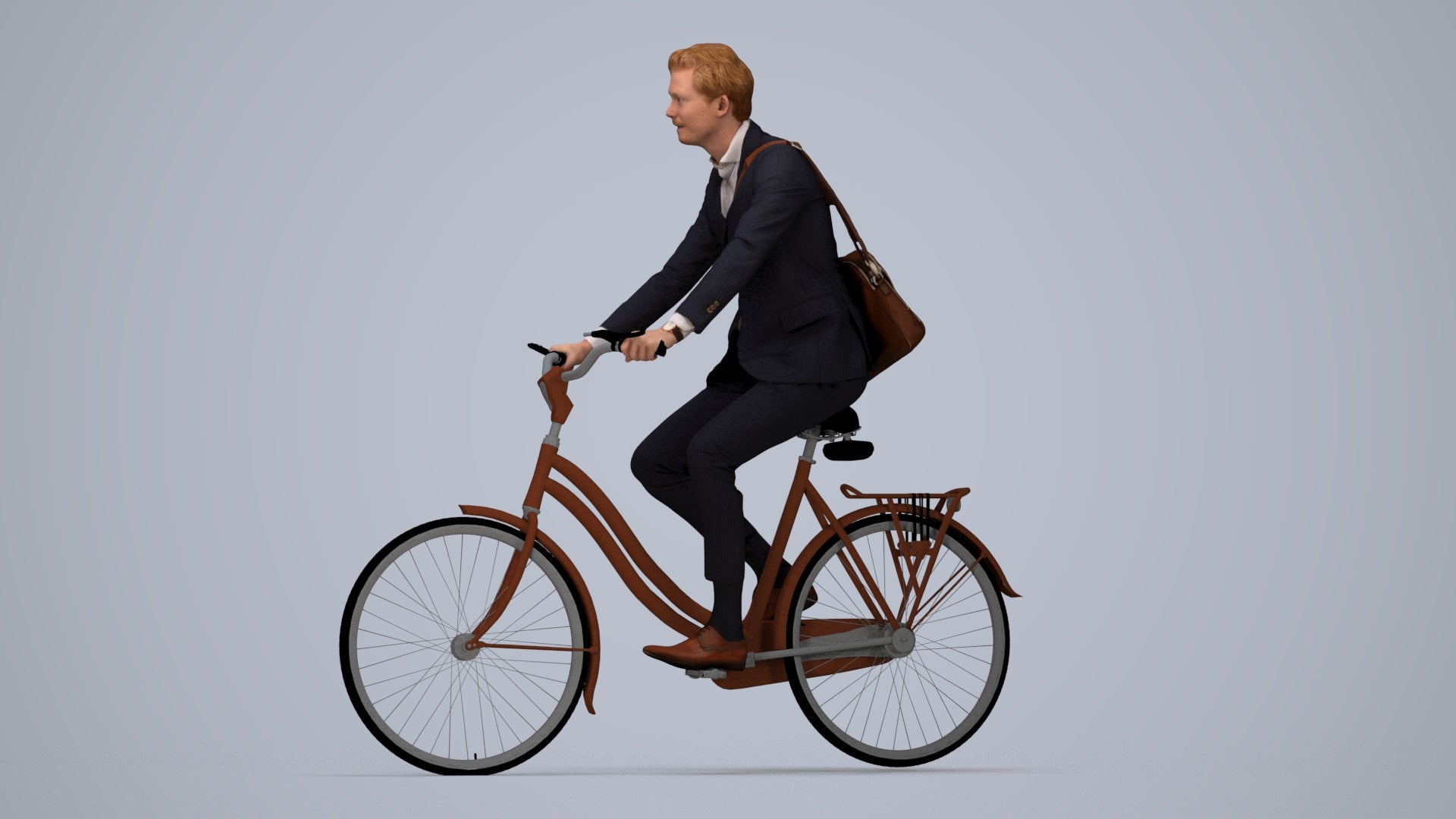 photogrammetry 3D man business cycling, realistic human model archviz FBX, top-down view render