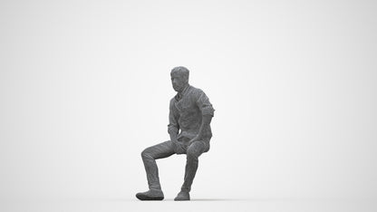 scanned 3D man casual sitting, photogrammetry people for Enscape and V-Ray, wireframe back view