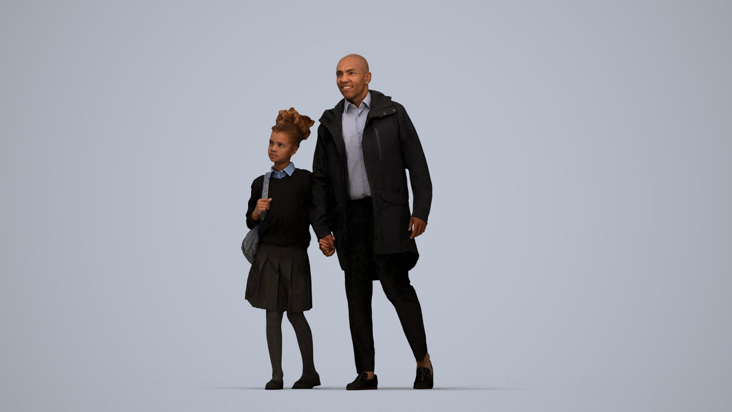 realistic 3D human girl kids, archviz people FBX OBJ for Blender, top-down view render