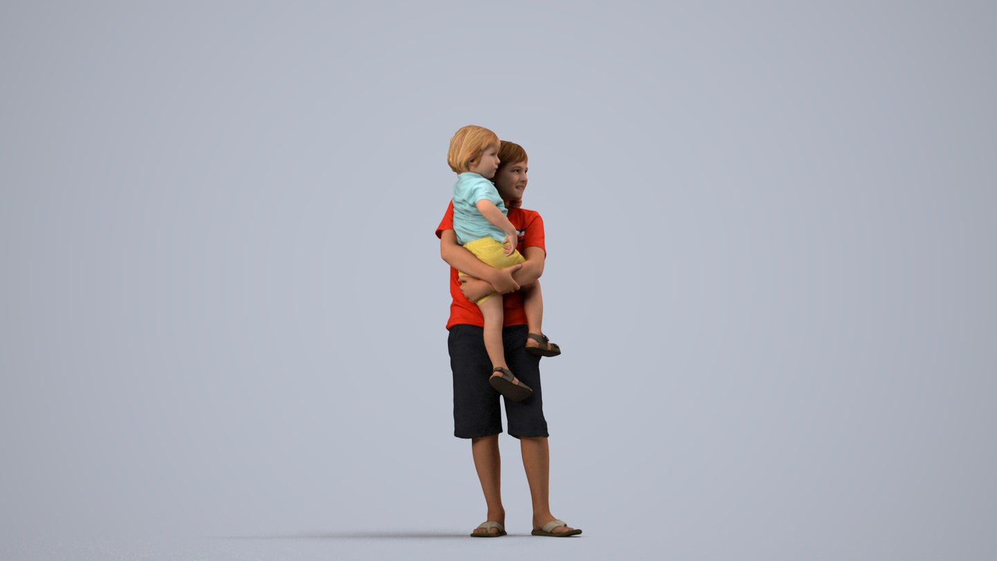 realistic 3D human boy casual kids, archviz people FBX OBJ for Blender, side view render
