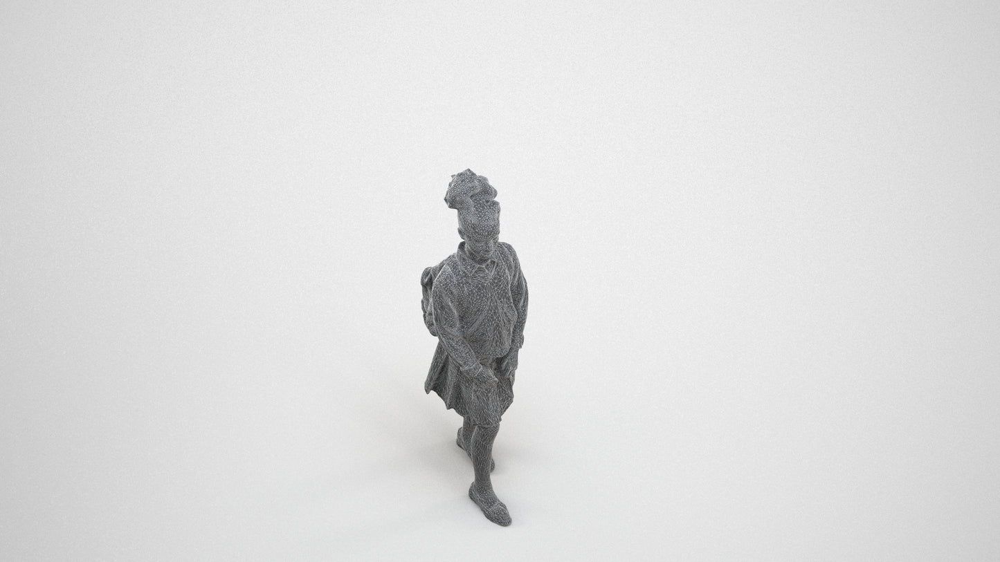 realistic 3D human girl kids, archviz people FBX OBJ for Blender, wireframe three-quarter view