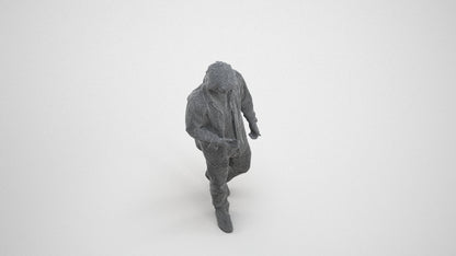 3D scanned man walking casual, photorealistic archviz people for Enscape and SketchUp, wireframe three-quarter view
