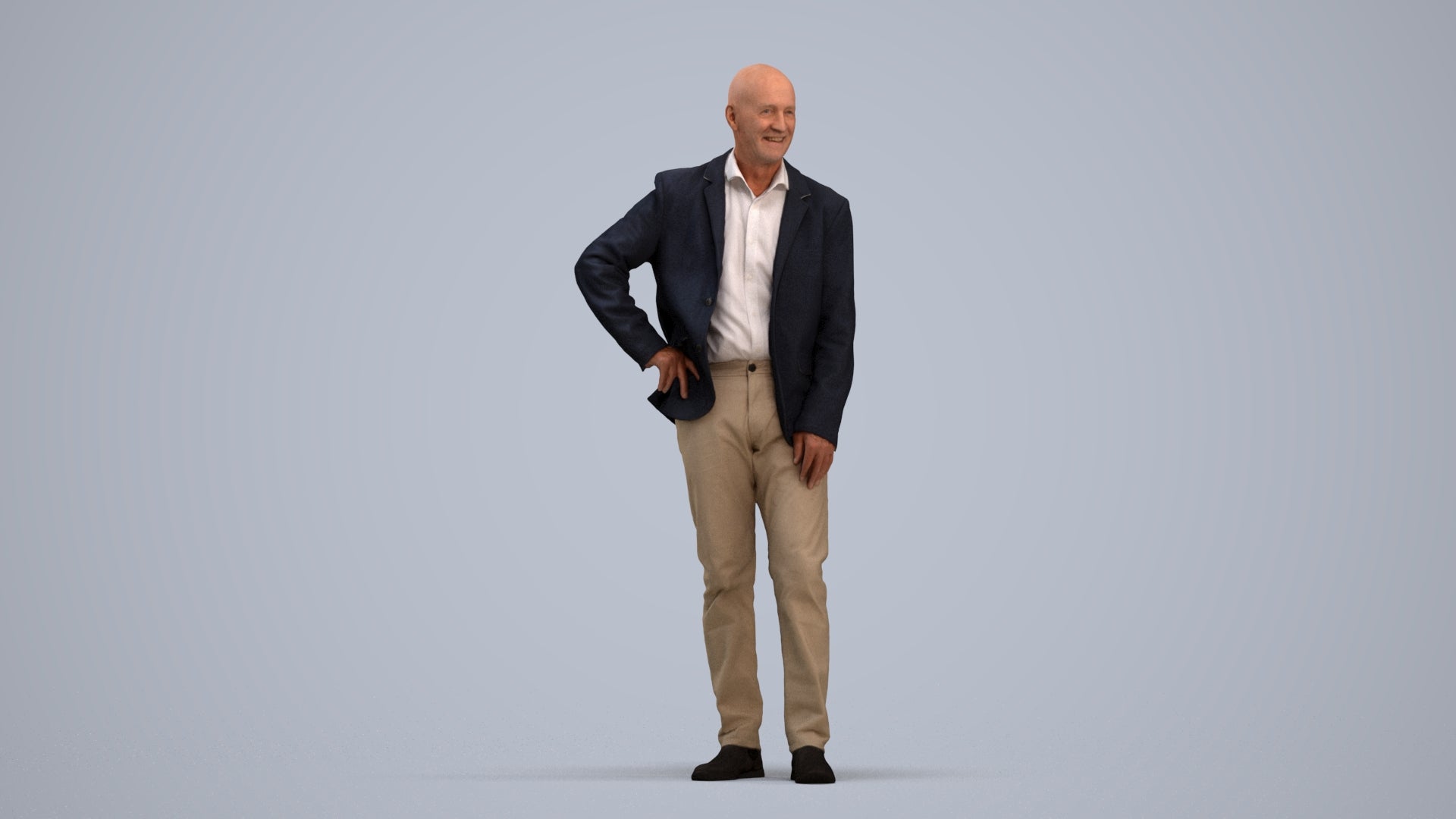 realistic 3D senior man business, scanned archviz people for Blender and 3ds Max, standing pose render