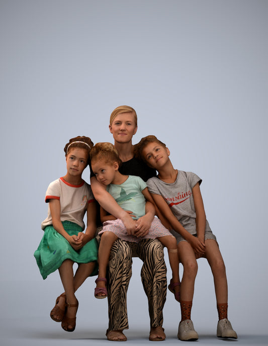 3D scanned girl kids casual, photorealistic archviz people for Enscape and SketchUp