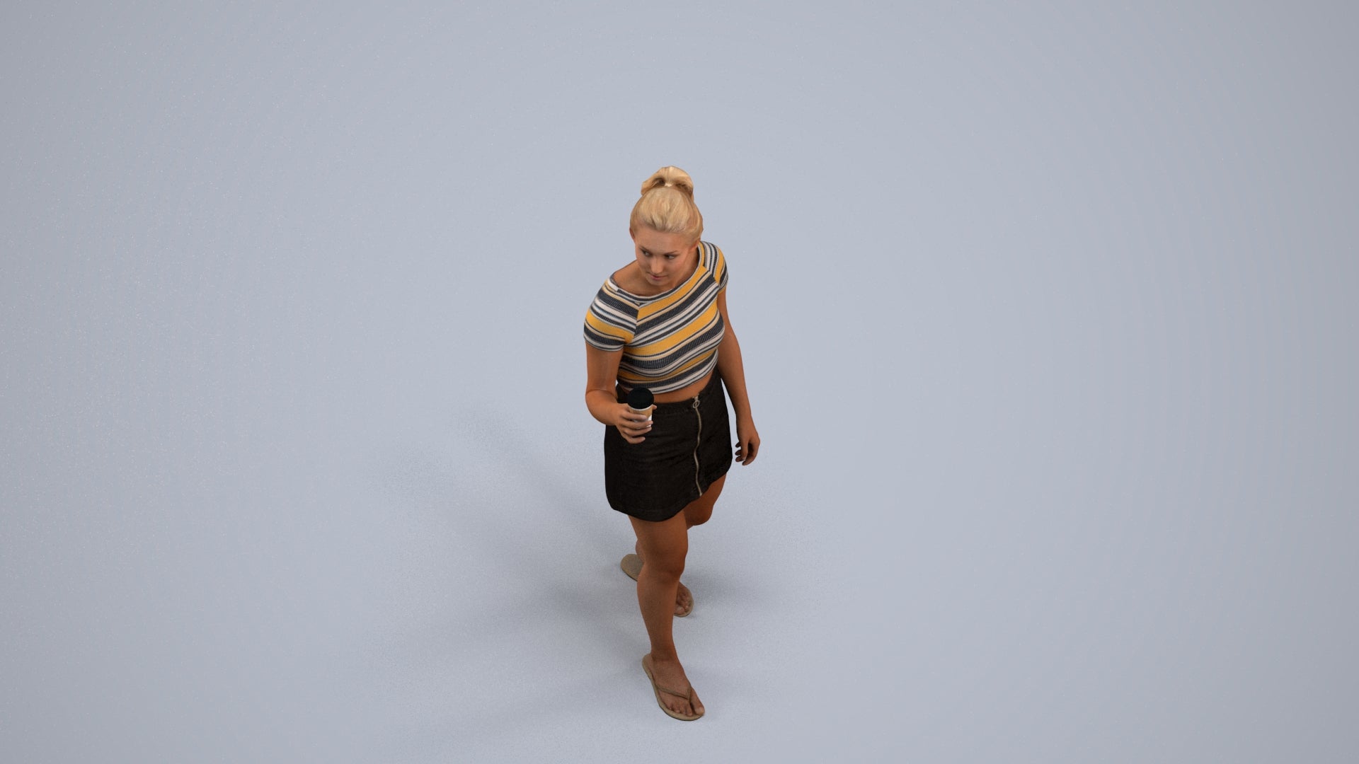 realistic 3D woman casual walking, scanned archviz people for Blender and 3ds Max, back view render