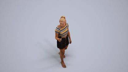 realistic 3D woman casual walking, scanned archviz people for Blender and 3ds Max, back view render