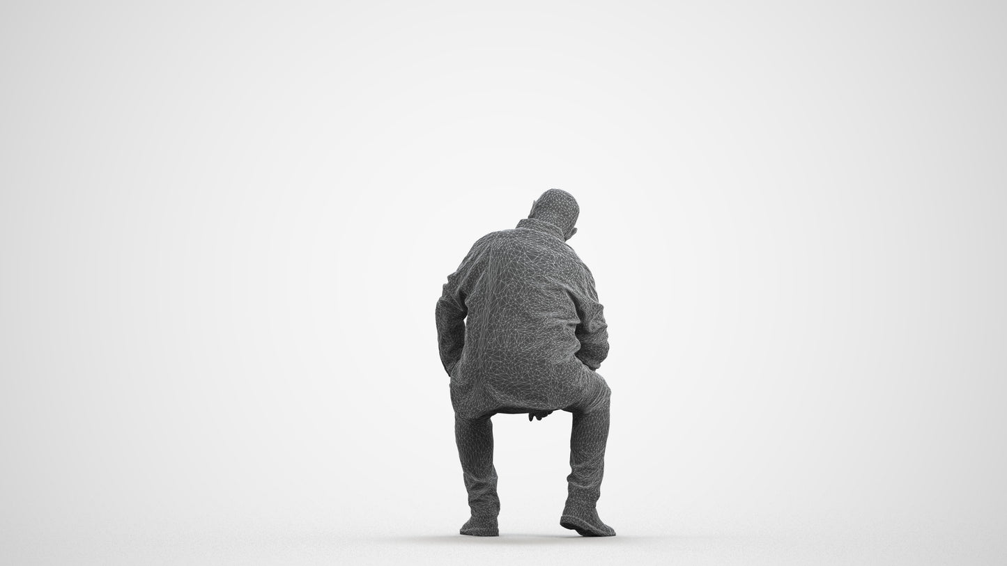 realistic 3D people senior man casual sitting, render-ready for V-Ray and Corona, FBX OBJ, wireframe front view