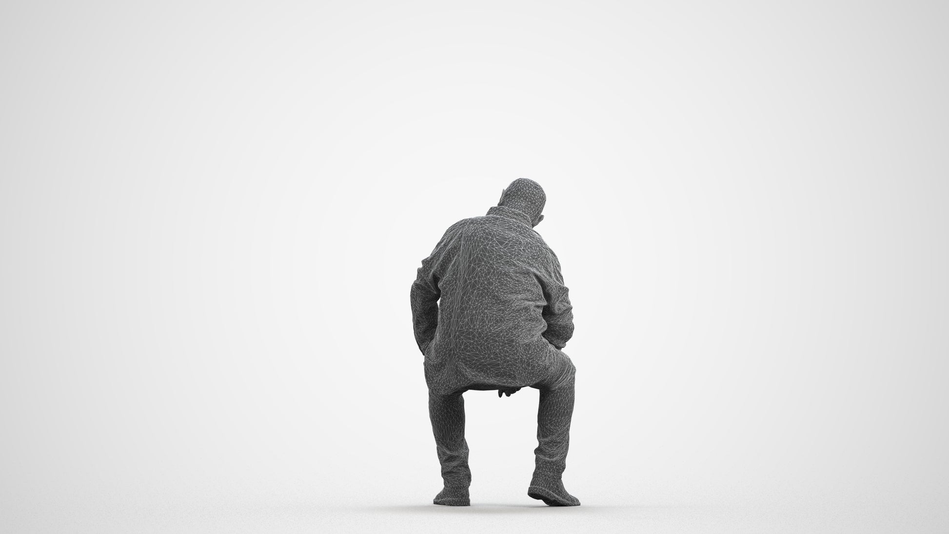 realistic 3D people senior man casual sitting, render-ready for V-Ray and Corona, FBX OBJ, wireframe front view