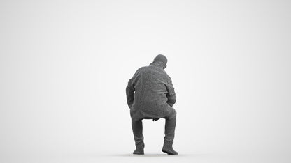 realistic 3D people senior man casual sitting, render-ready for V-Ray and Corona, FBX OBJ, wireframe front view