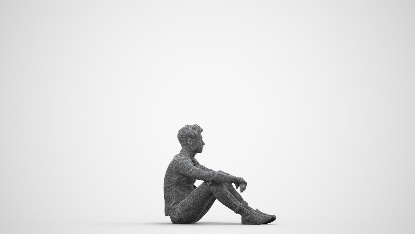 scanned 3D man casual mix, photogrammetry people for Enscape and V-Ray, wireframe side view