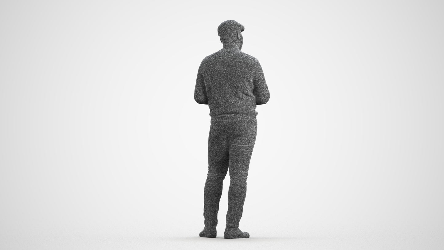 realistic 3D man casual standing, scanned archviz people for Blender and 3ds Max, wireframe front view