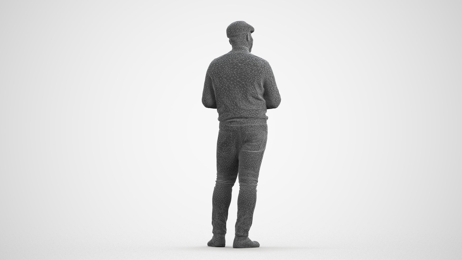 realistic 3D man casual standing, scanned archviz people for Blender and 3ds Max, wireframe front view